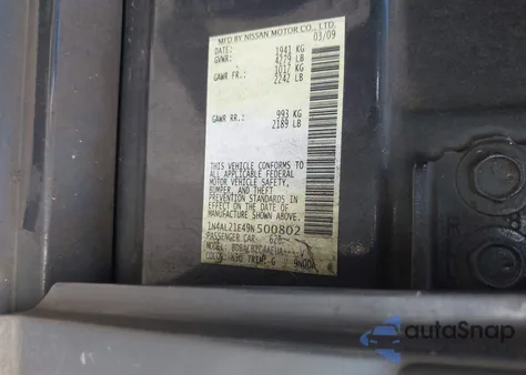 2009 Nissan Altima 2.5 S z USA, uszkodzony, nr VIN 1N4AL21E49N500802